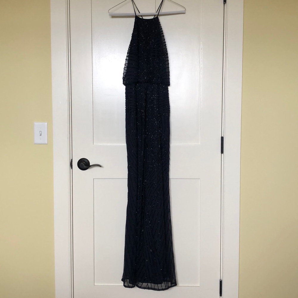 Navy beaded long prom dress ONLY WORN ONCE